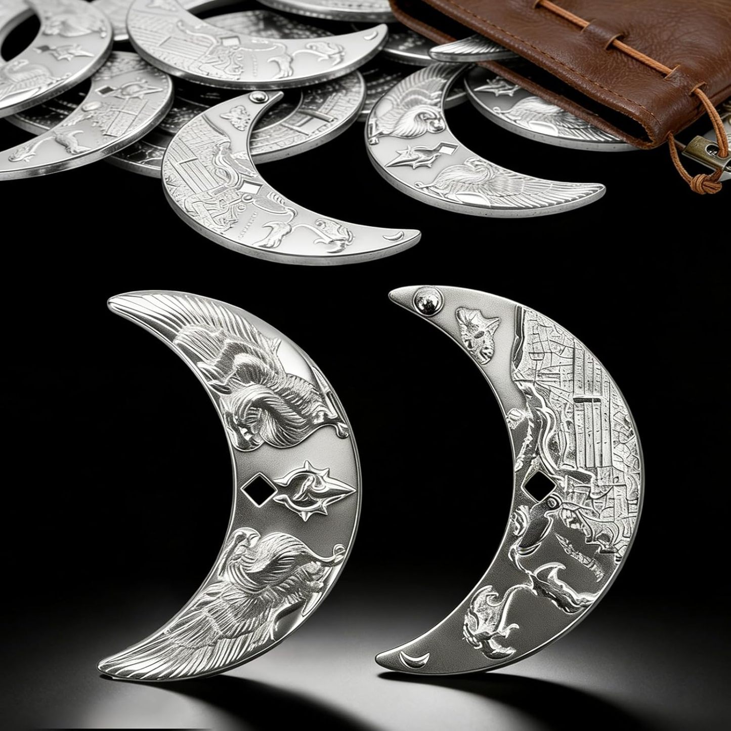 Byhoo 20 Fantasy Coins for DND Board Games Accessories & Leather Pouch for Waterdeep Metal Coins for Dungeons & Dragons Tablelap RPG Games Addons Medieval Game Retro Props