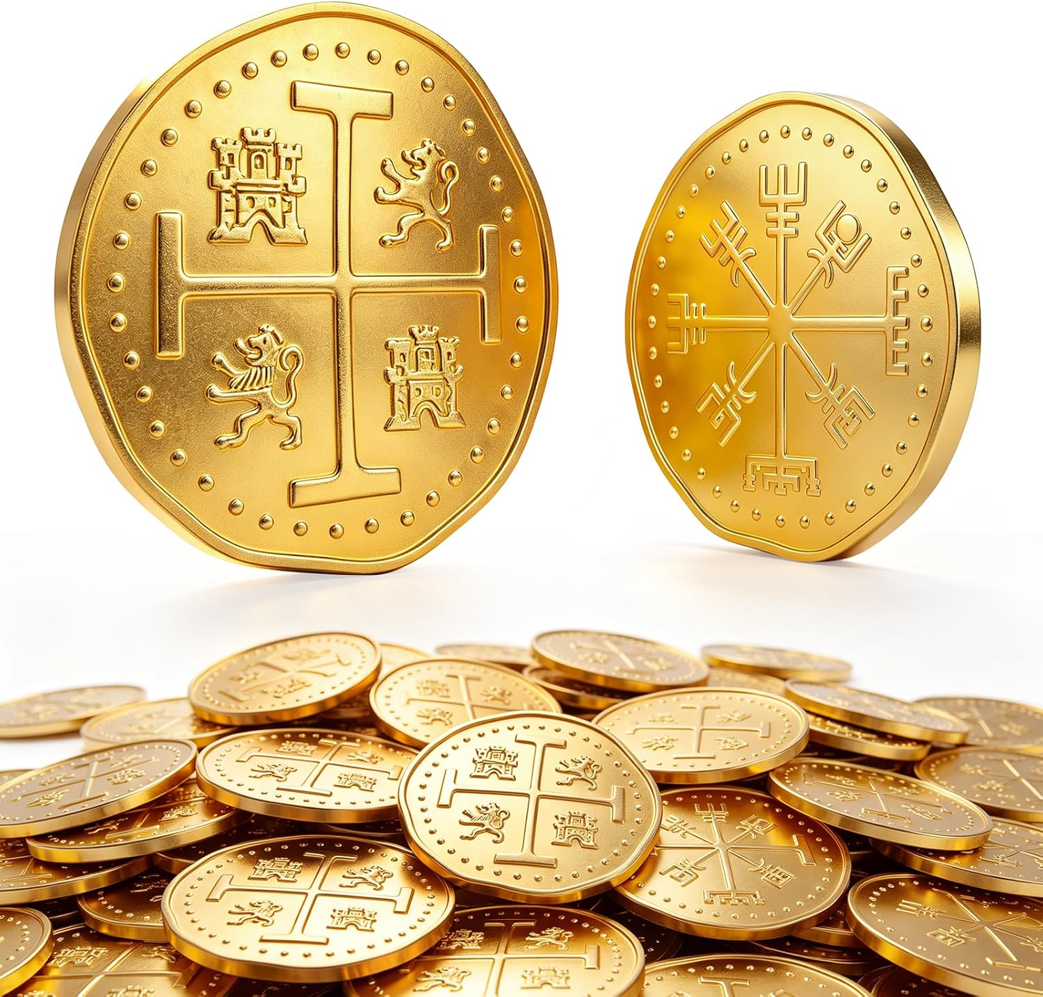 Byhoo Metal Pirate Coins, 30 Gold Treasure Coins Set, Metal Replica Spanish Doubloons, Pirate Treasure Chest Fake Coins Tokens, Realistic Money Imitation for Cosplay Toys Board Games