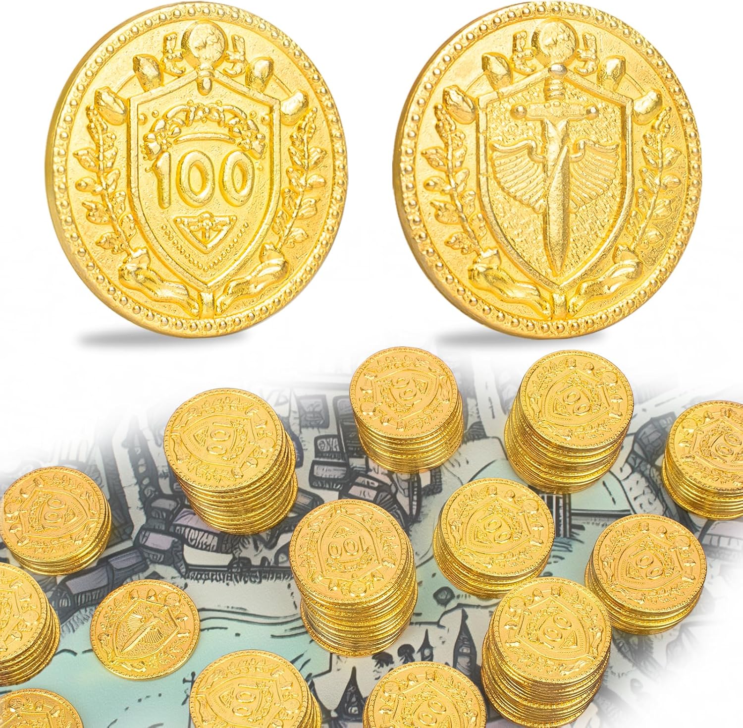 Byhoo 30PCS Metal DND Coins, 1.2" Gold Tokens with 100 Face Value