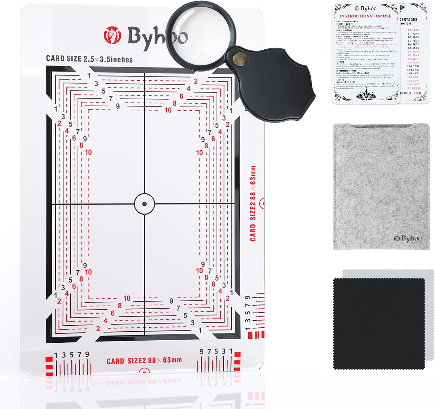 Byhoo Card Grading Kit, Professional Card Centering Tool, Precision Centering System & Magnifying Card Inspection Tool, Anti-Scratch Card Grading Tool Compatible with Pokémon Cards & Sports Cards