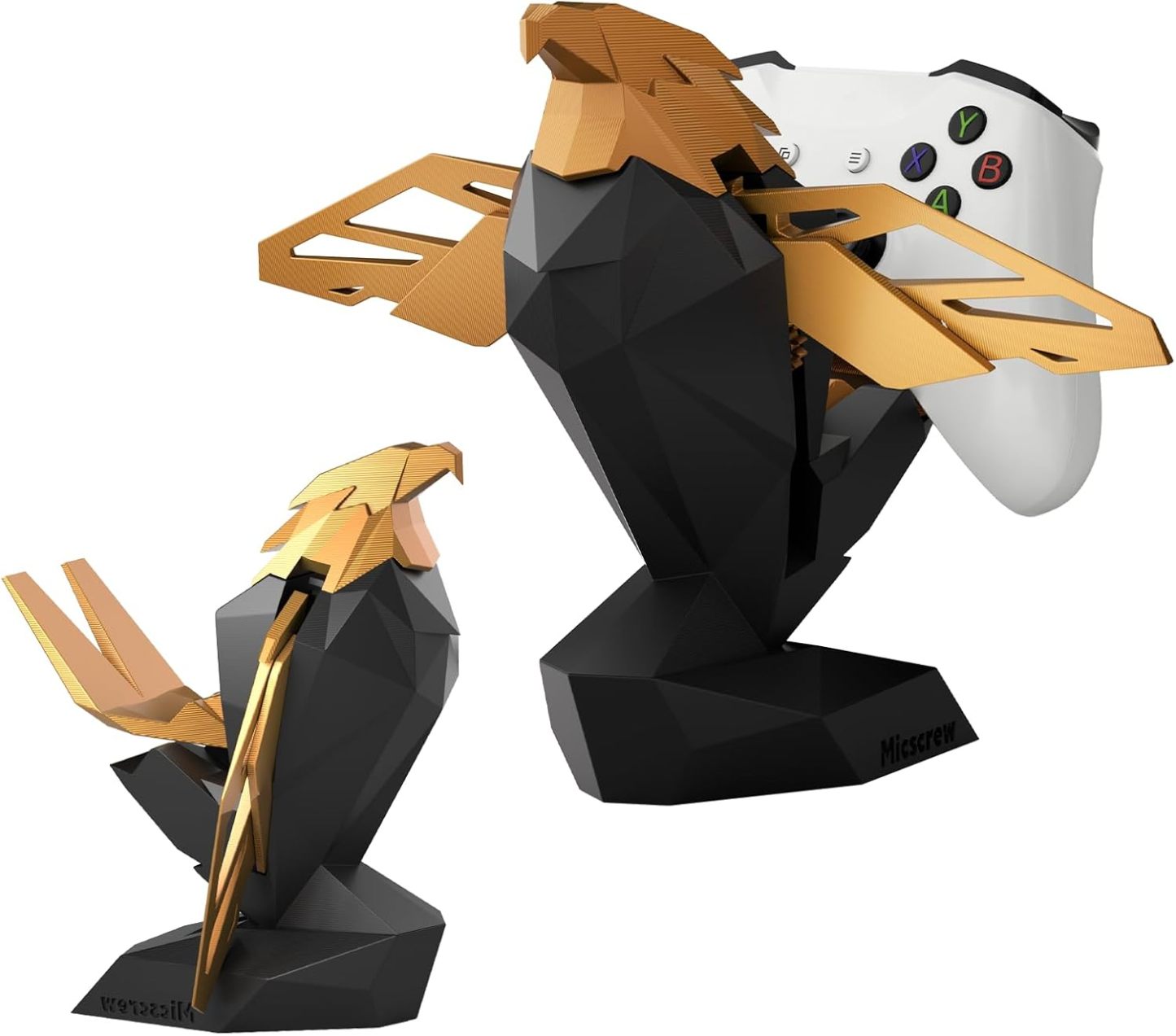 Controller Holder for Xbox/PS/Switch – Celebrity Black & Gold Eagle Stand, Auto-Spreading Wings, Dual Placement, Scratch-Free Curved Tail Design