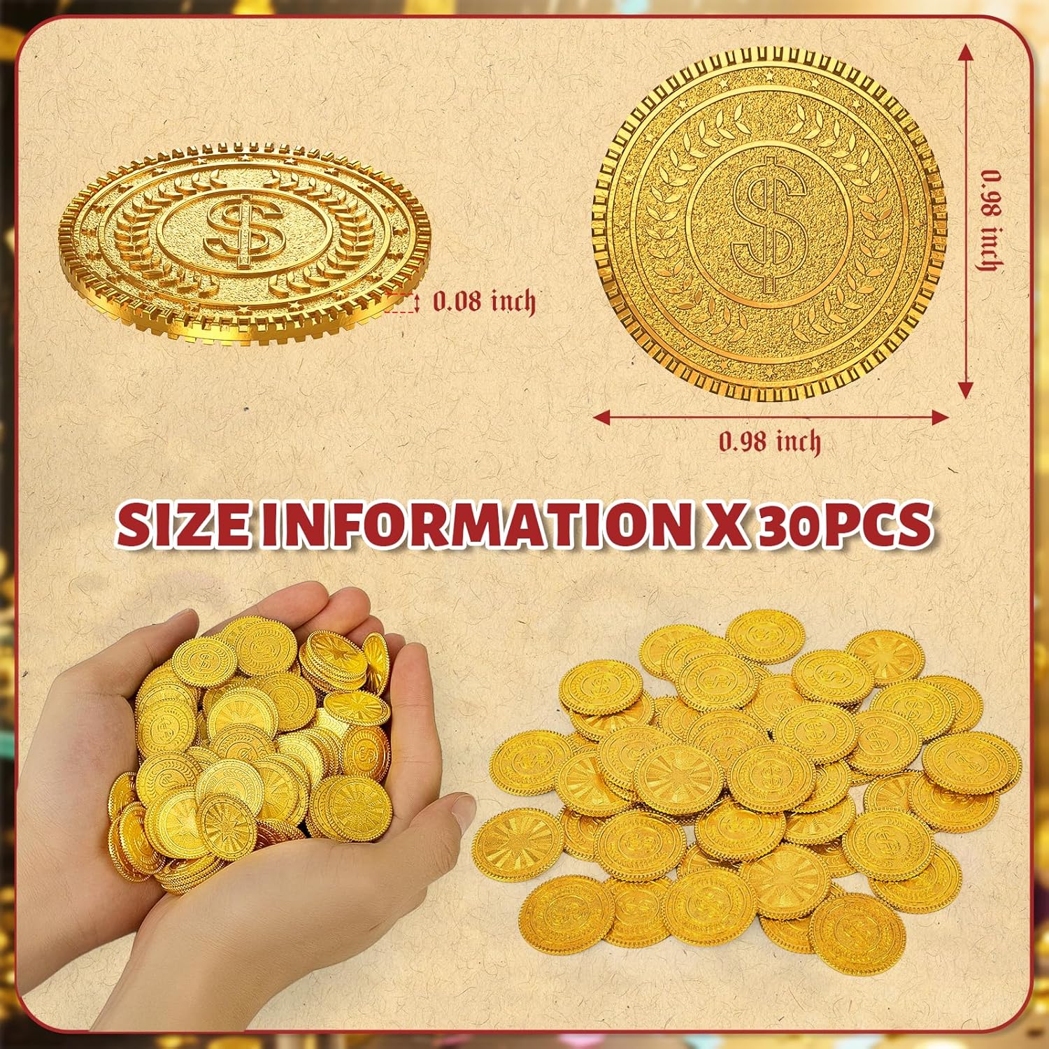 Byhoo Metal Gold Coins,DND Pirate Coins,Stress Relief Tool,with Velvet Drawstring Pouch for Board Games,Role Playing,Treasure Hunts,Pirate Adventure Themed Play Favor