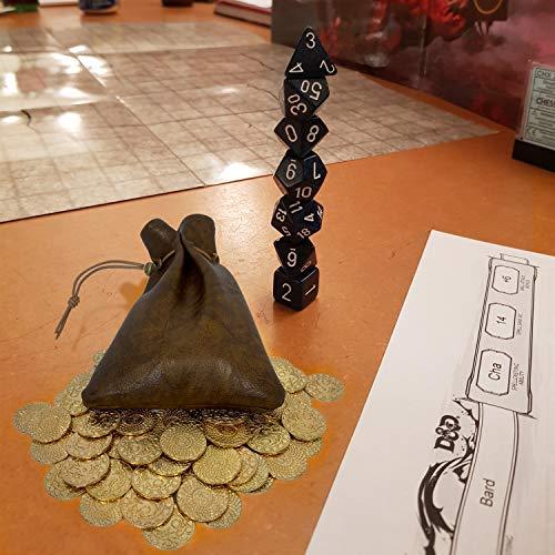 50 DND Fantasy Metal Gold Coins & Leather Pouch for Dungeons & Dragons