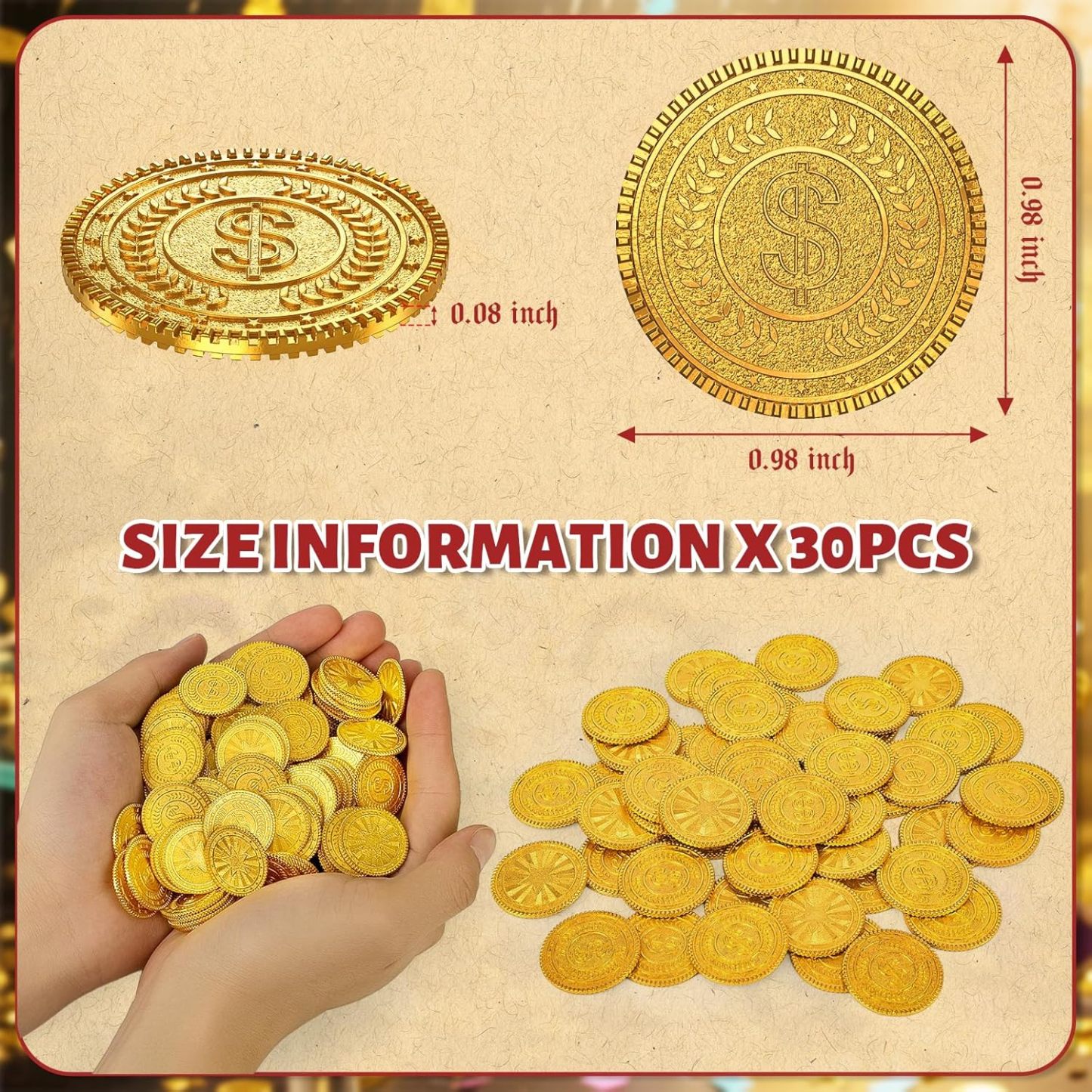 Byhoo Metal Gold Coins,DND Pirate Coins,Stress Relief Tool,with Velvet Drawstring Pouch for Board Games,Role Playing,Treasure Hunts,Pirate Adventure Themed Play Favor