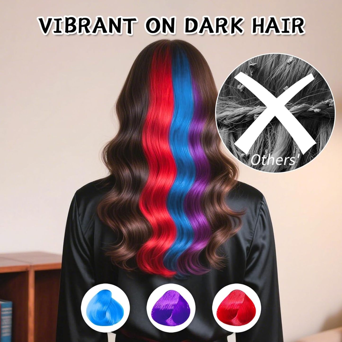 Byhoo 6PCS Blue Red Purple Temporary Hair Color for Dark Hair Dye