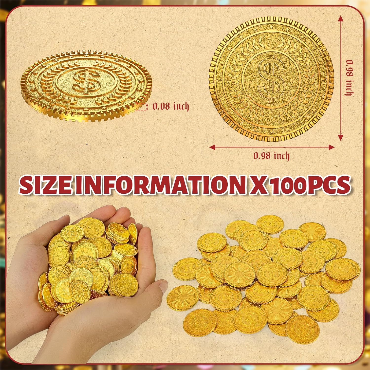 Byhoo Metal Gold Coins,DND Pirate Coins,Stress Relief Tool,with Velvet Drawstring Pouch for Board Games,Role Playing,Treasure Hunts,Pirate Adventure Themed Play Favor