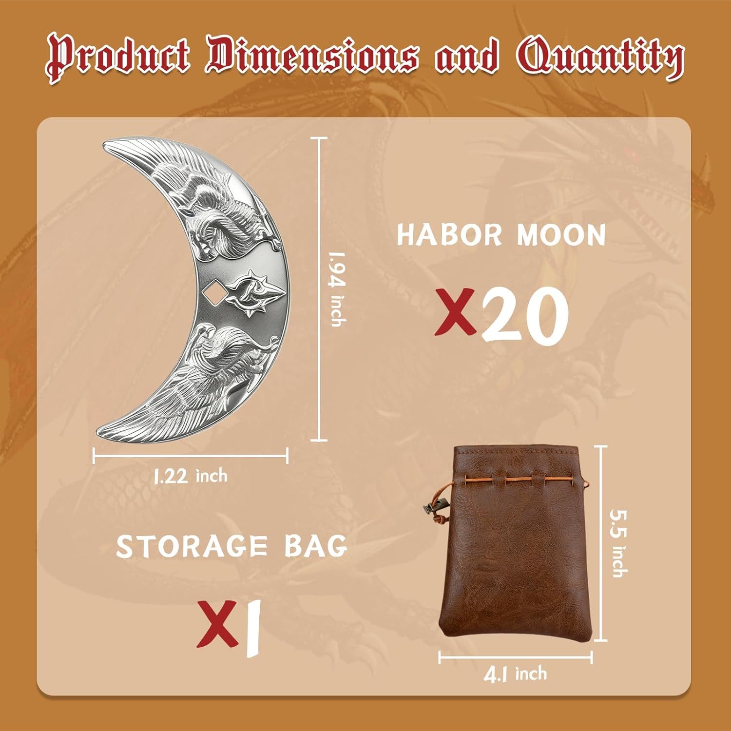 Byhoo 20 Fantasy Coins for DND Board Games Accessories & Leather Pouch for Waterdeep Metal Coins for Dungeons & Dragons Tablelap RPG Games Addons Medieval Game Retro Props