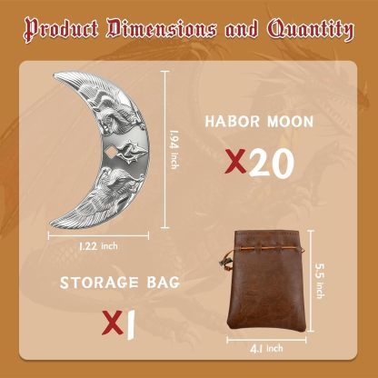 Byhoo 20 Fantasy Coins for DND Board Games Accessories & Leather Pouch for Waterdeep Metal Coins for Dungeons & Dragons Tablelap RPG Games Addons Medieval Game Retro Props