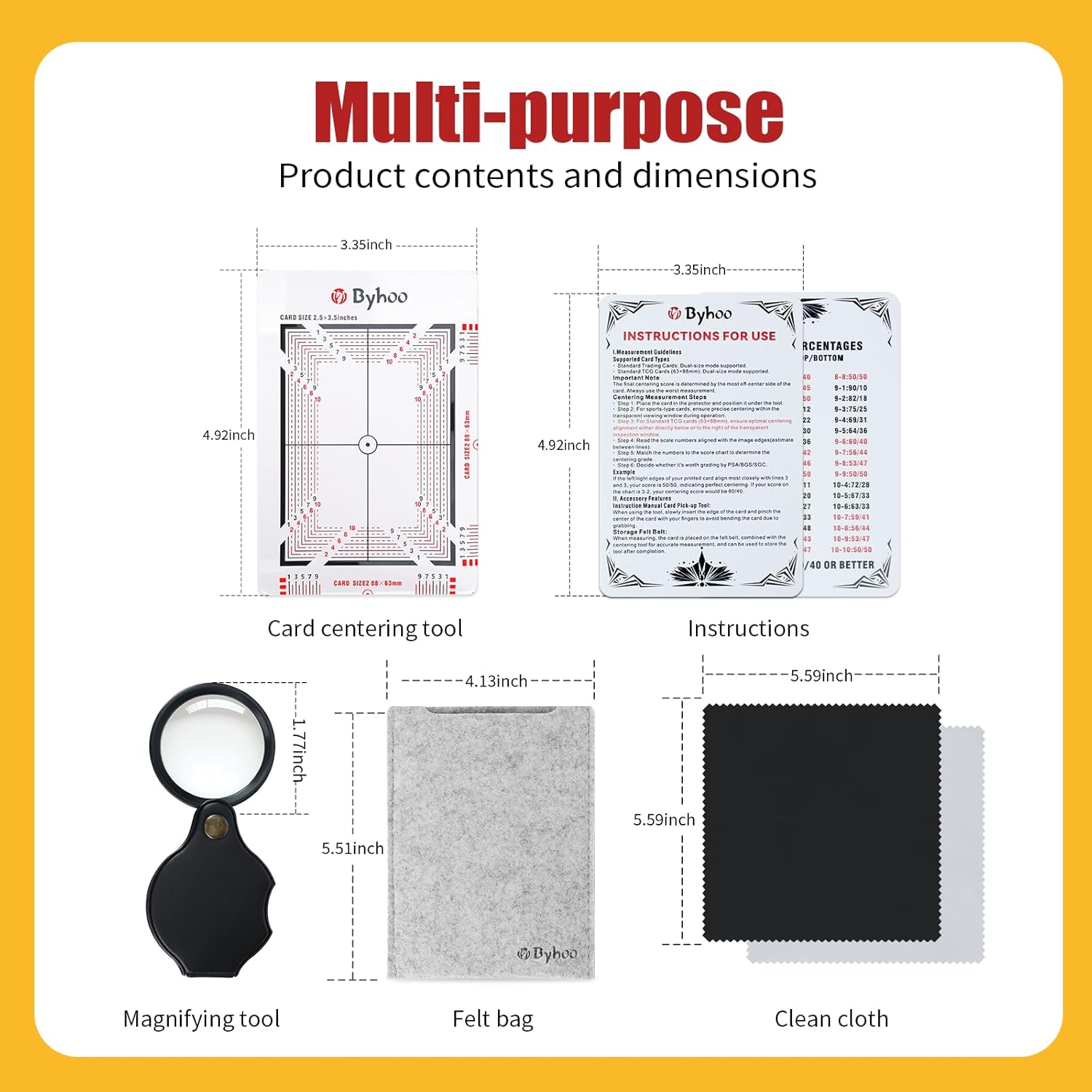 Byhoo Card Grading Kit, Professional Card Centering Tool, Precision Centering System & Magnifying Card Inspection Tool, Anti-Scratch Card Grading Tool Compatible with Pokémon Cards & Sports Cards