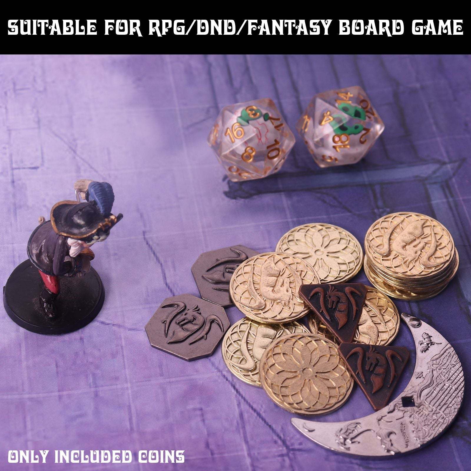 145PCS Metal DND Coins & Leather Bag