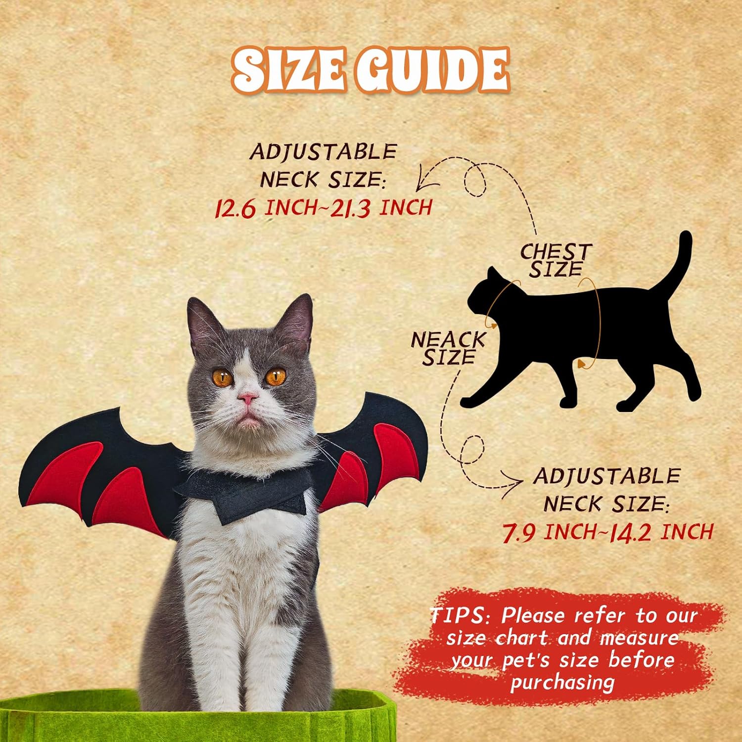 Byhoo Halloween Cat Bat Wings Costume-Sturdy Shape Without Collapsing, Essential for Halloween, Fits Kitten，Adult Cat & Small Dog