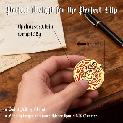 Byhoo Coins, Dragon Claw DND Metal Gold Coins with Mystical Green Eye Pouch, 3D Dragon Claw Clutching Magic Ball Enamel Tokens, Heavy 12g Zinc Alloy Decision Coin for RPG