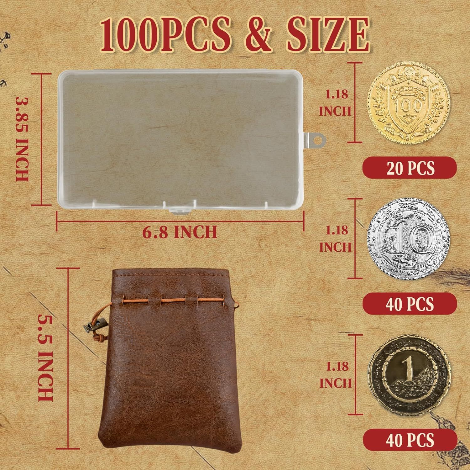 Byhoo 100PCS Metal DND Coins,(70 copper, 20 silver and 10 gold)