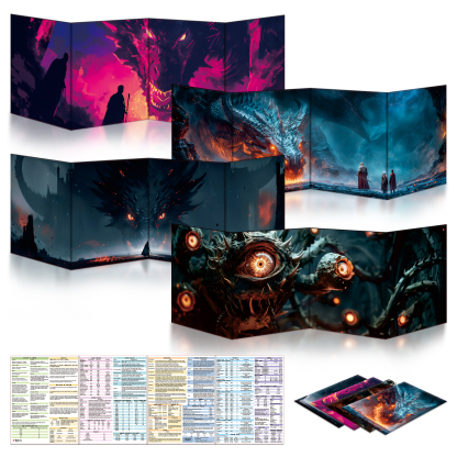 DND DM Bundle – Card Holder + 50 Gold Coins + 4 DM Screens | Ultimate Game Master Set