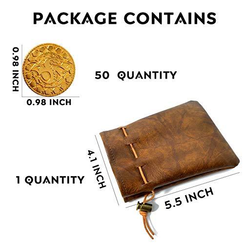 50 DND Fantasy Metal Gold Coins & Leather Pouch for Dungeons & Dragons