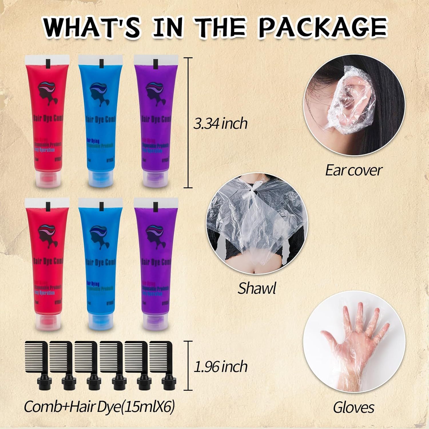 Byhoo 6PCS Blue Red Purple Temporary Hair Color for Dark Hair Dye