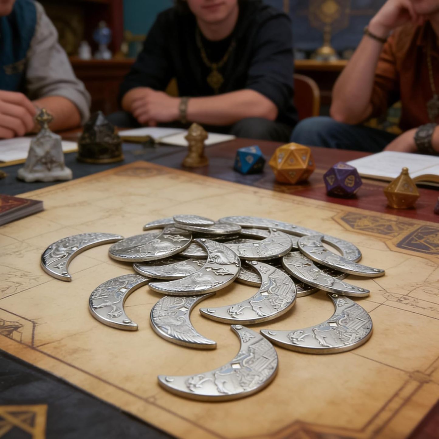 Byhoo 20 Fantasy Coins for DND Board Games Accessories & Leather Pouch for Waterdeep Metal Coins for Dungeons & Dragons Tablelap RPG Games Addons Medieval Game Retro Props