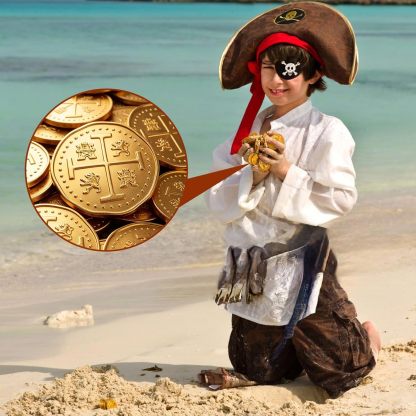 Byhoo Metal Pirate Coins, 30 Gold Treasure Coins Set, Metal Replica Spanish Doubloons, Pirate Treasure Chest Fake Coins Tokens, Realistic Money Imitation for Cosplay Toys Board Games