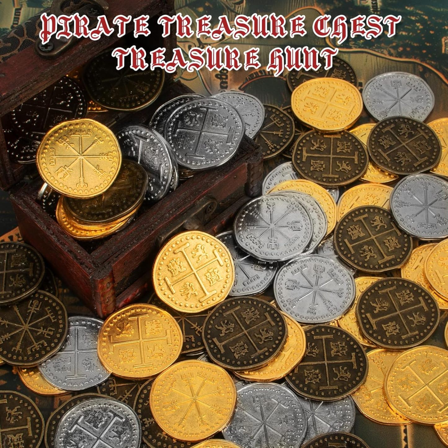 Byhoo Metal Pirate Token Coins Set, Realistic Treasure Spanish Currency Coins for Pirate Treasure Chest Treasure Hunt Cosplay Toy Board Game