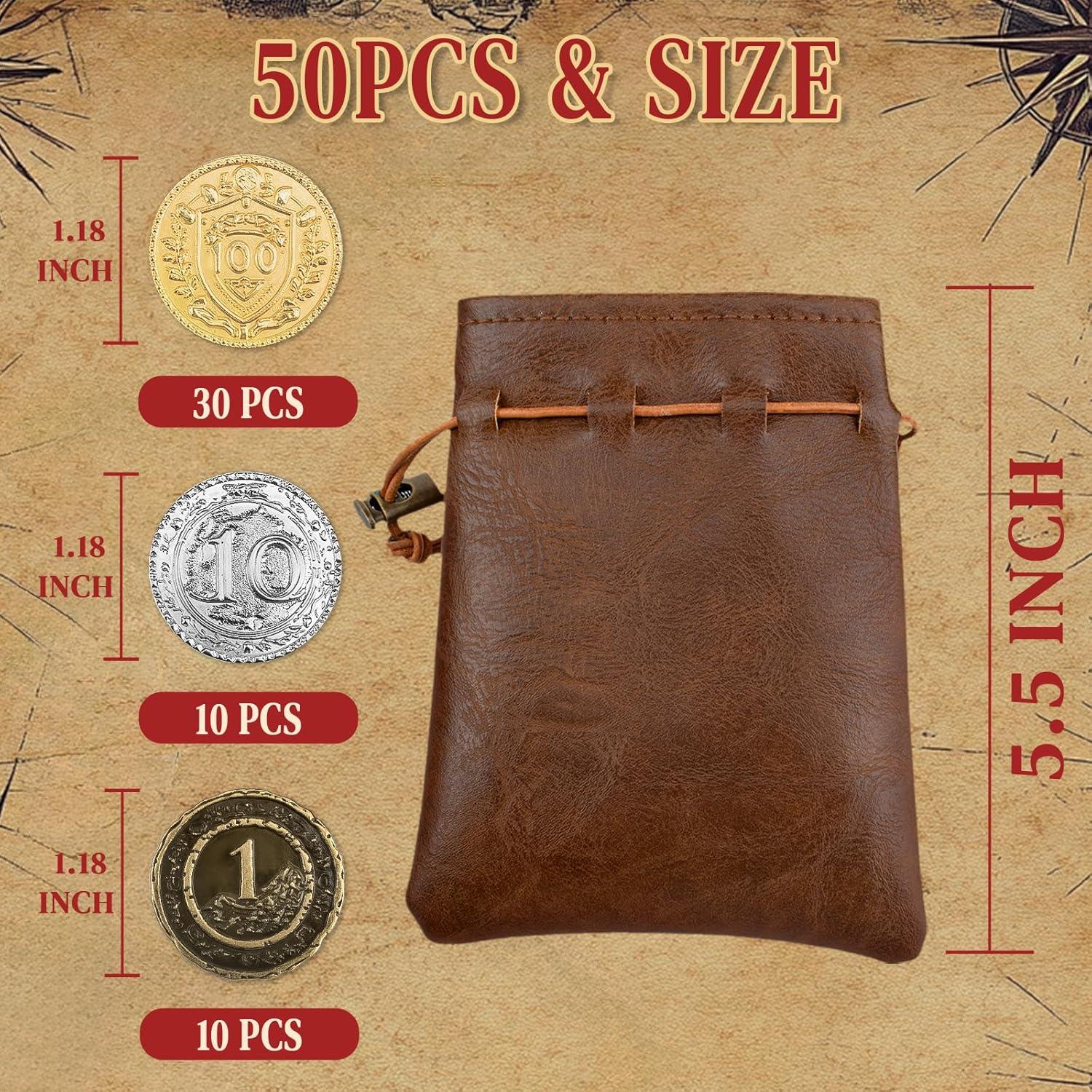 Byhoo Metal DND Coins, 1.2" Gold Silver Copper Tokens 