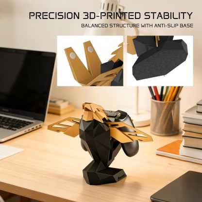 Controller Holder for Xbox/PS/Switch – Celebrity Black & Gold Eagle Stand, Auto-Spreading Wings, Dual Placement, Scratch-Free Curved Tail Design