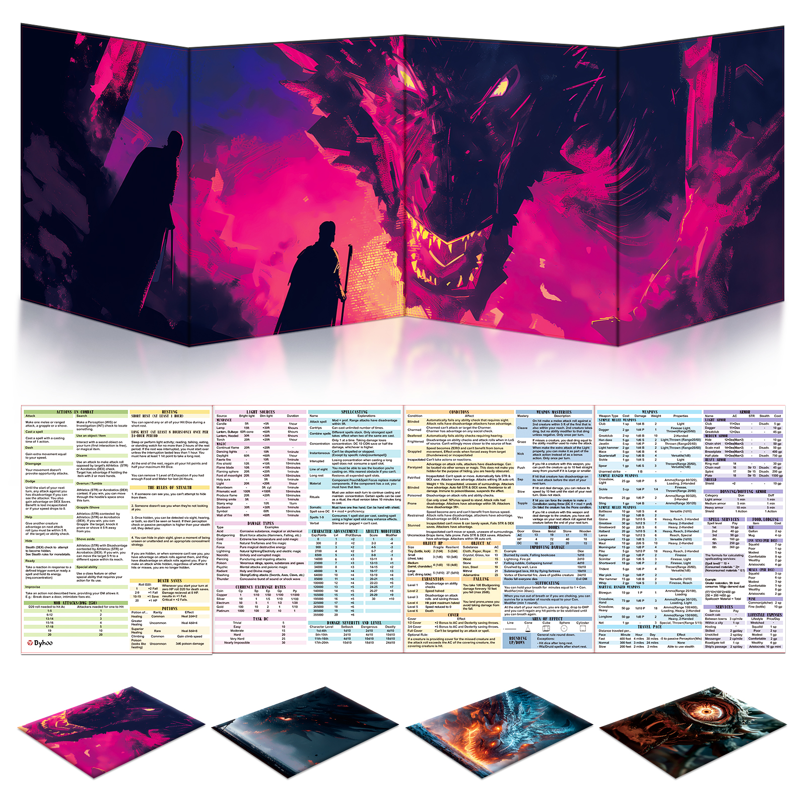 Byhoo 8PCS DM Screen for D&D 5E with 4 Immersive Themes