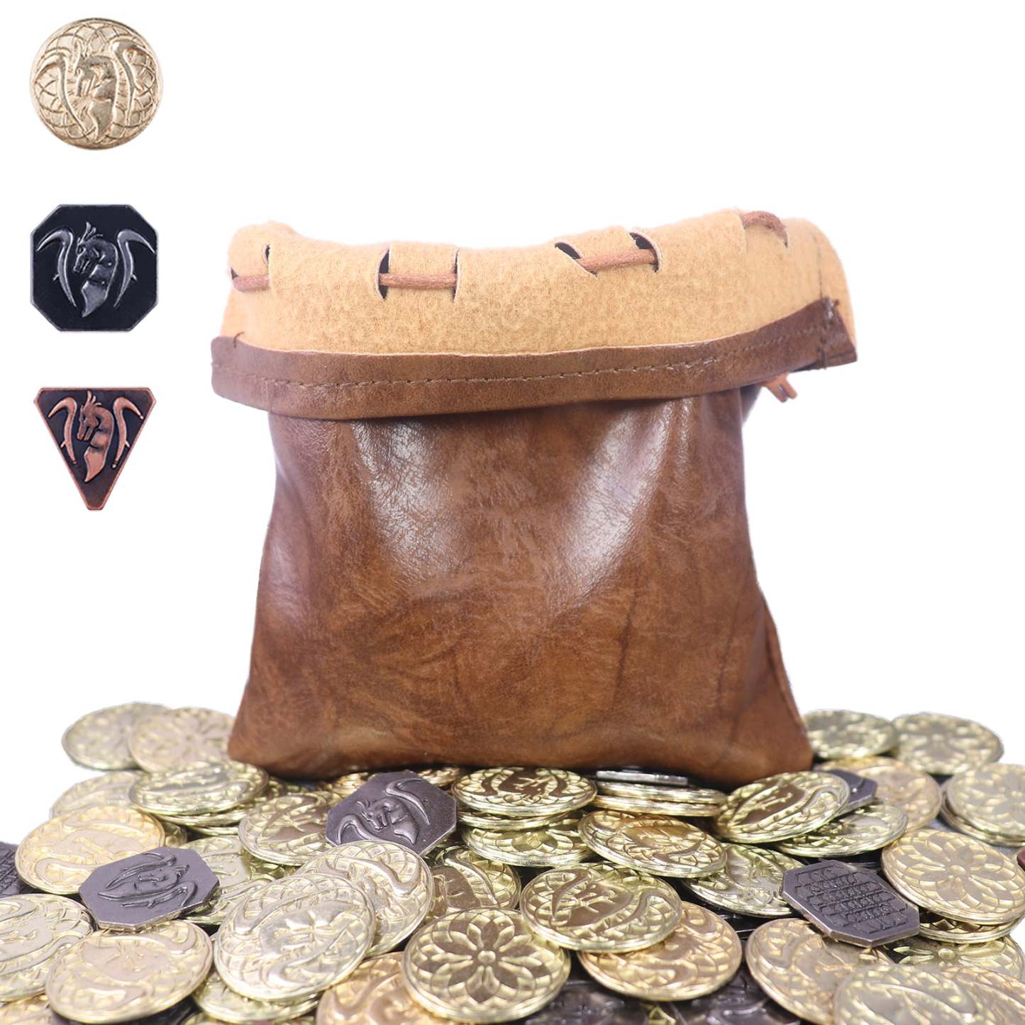 70PCS Metal DND Coins & Leather Bag