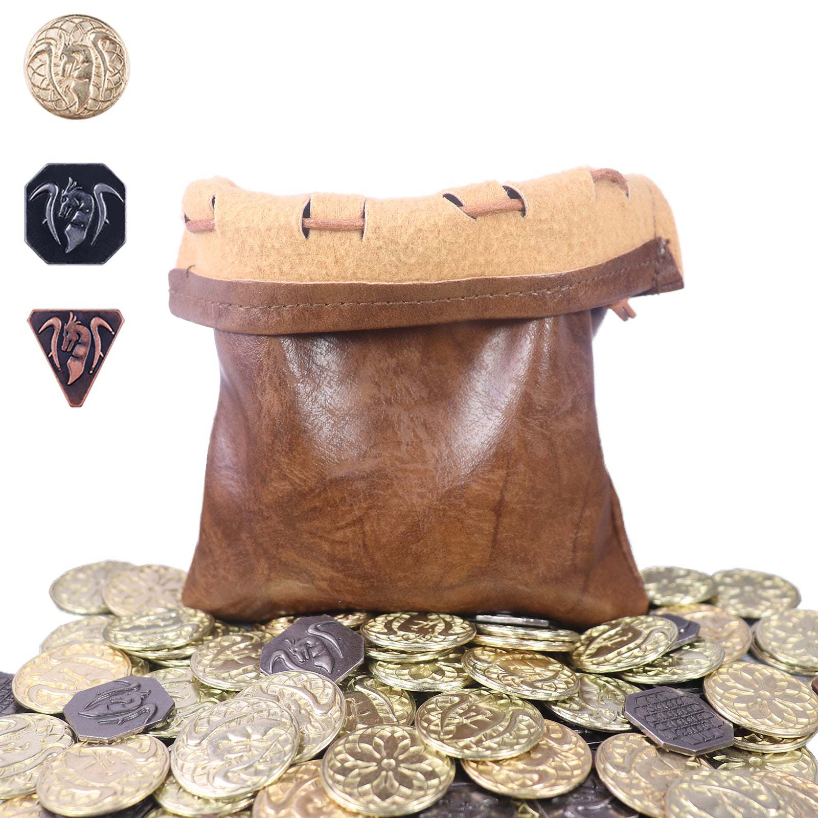 70PCS Metal DND Coins & Leather Bag