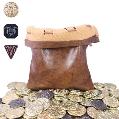 70PCS Metal DND Coins & Leather Bag