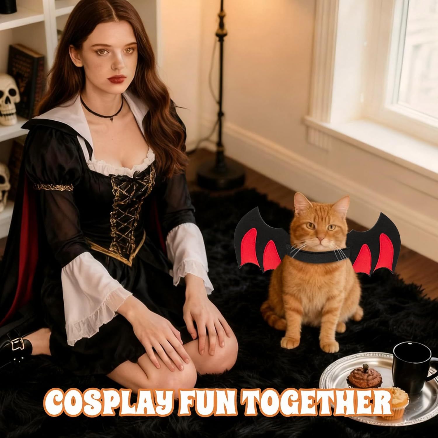 Byhoo Halloween Cat Bat Wings Costume-Sturdy Shape Without Collapsing, Essential for Halloween, Fits Kitten，Adult Cat & Small Dog