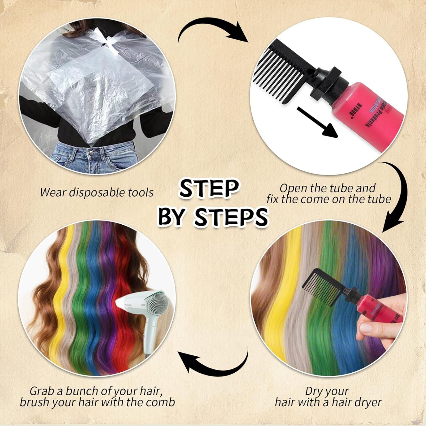 Byhoo 6PCS Temporary Hair Dye for Dark & Light Hair