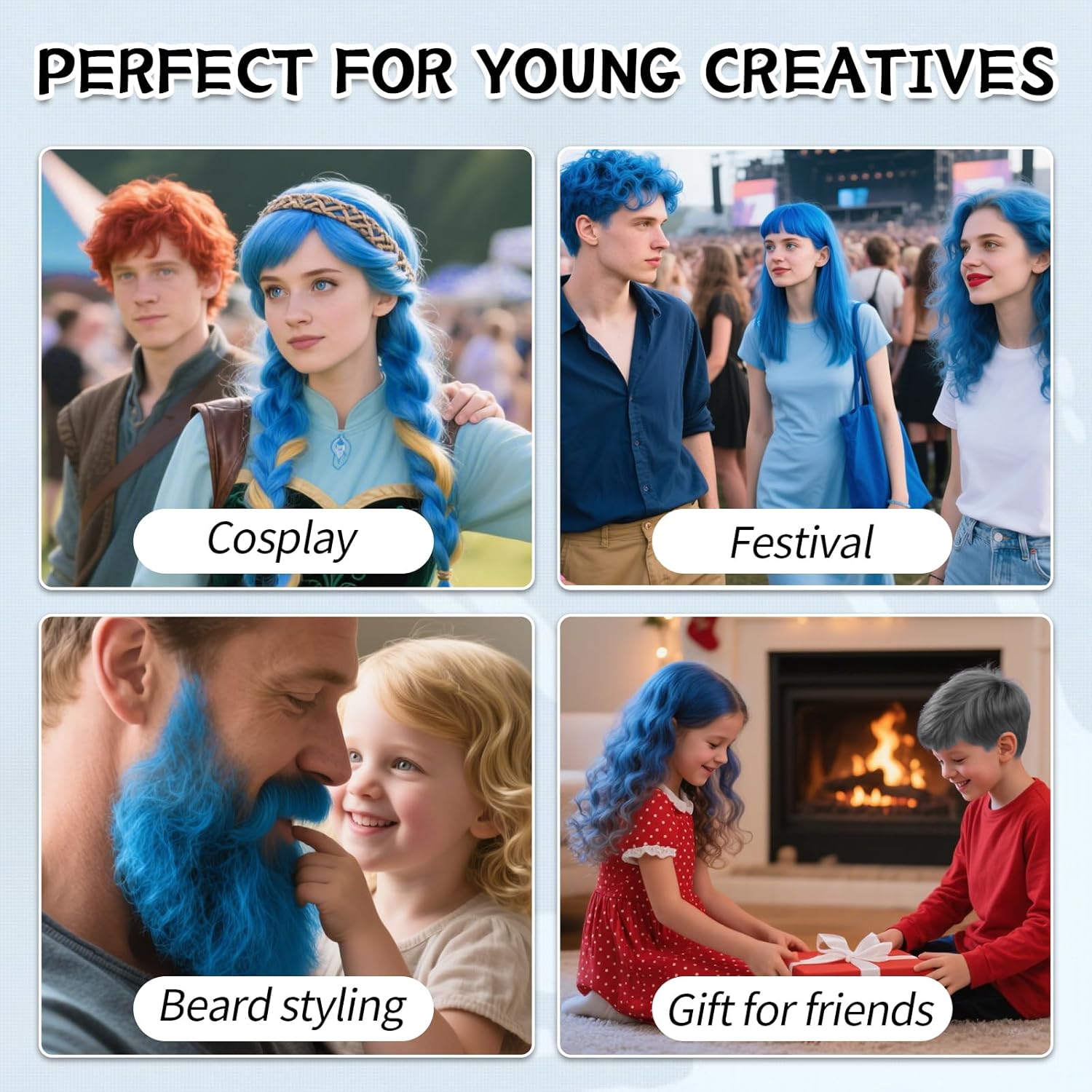 Byhoo Blue Temporary Hair Dye for Kids, Cream Formula, 6 Combs