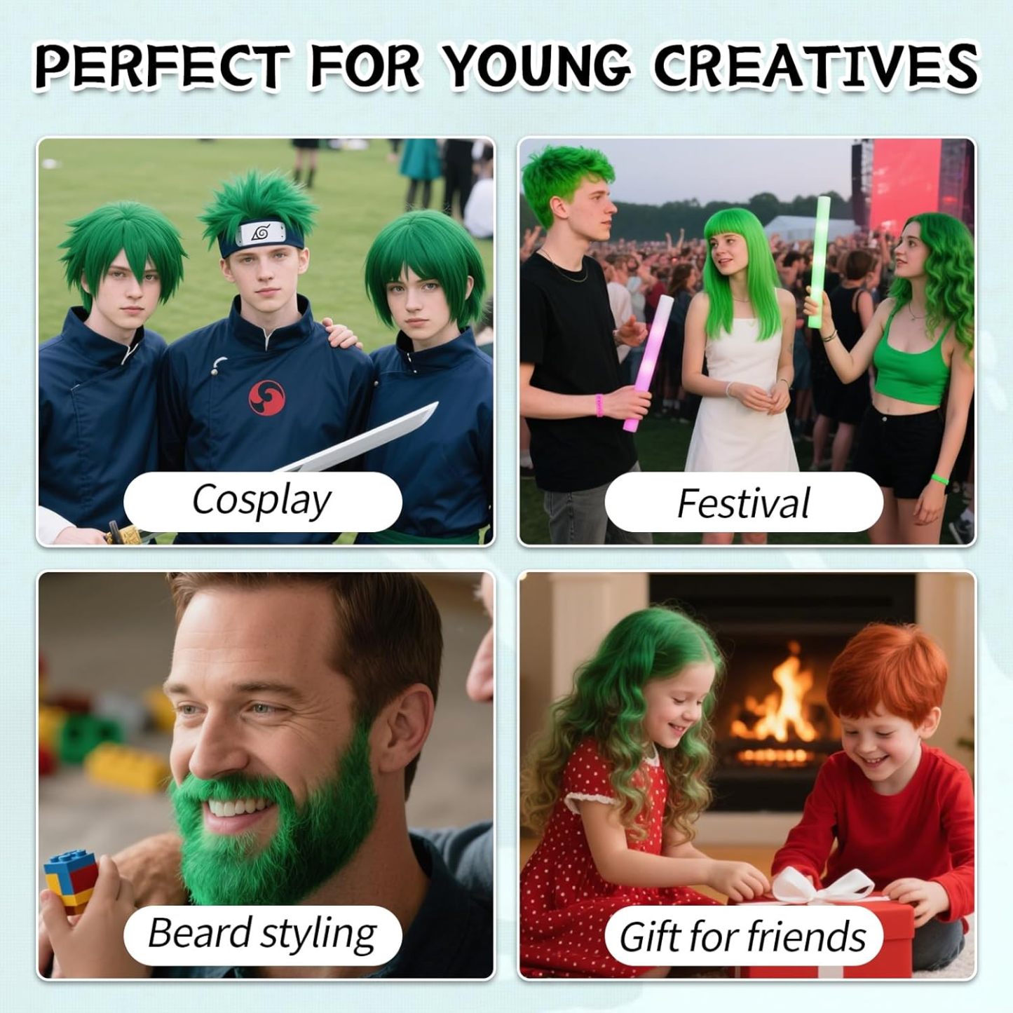 Temporary 6PCS Green Hair Dye for Kids