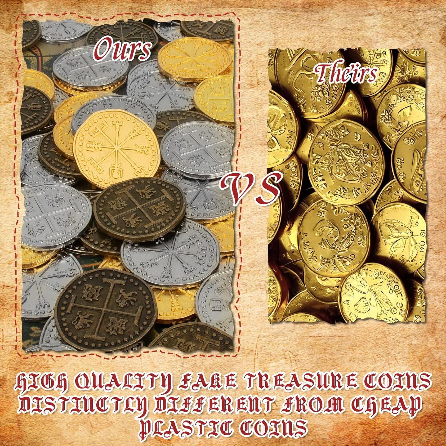 Byhoo Metal Pirate Token Coins Set, Realistic Treasure Spanish Currency Coins for Pirate Treasure Chest Treasure Hunt Cosplay Toy Board Game