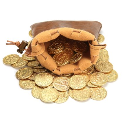 50 PCS Gold Coins & PU Leather Bag, DND Metal Coins