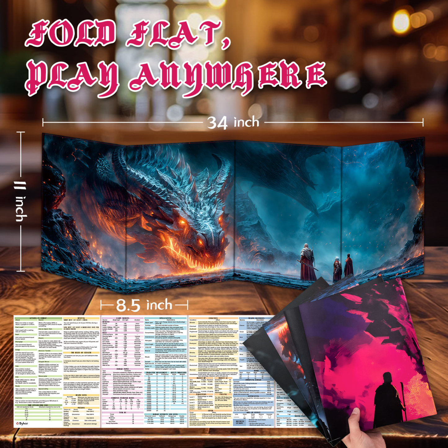 Byhoo 8PCS DM Screen for D&D 5E with 4 Immersive Themes