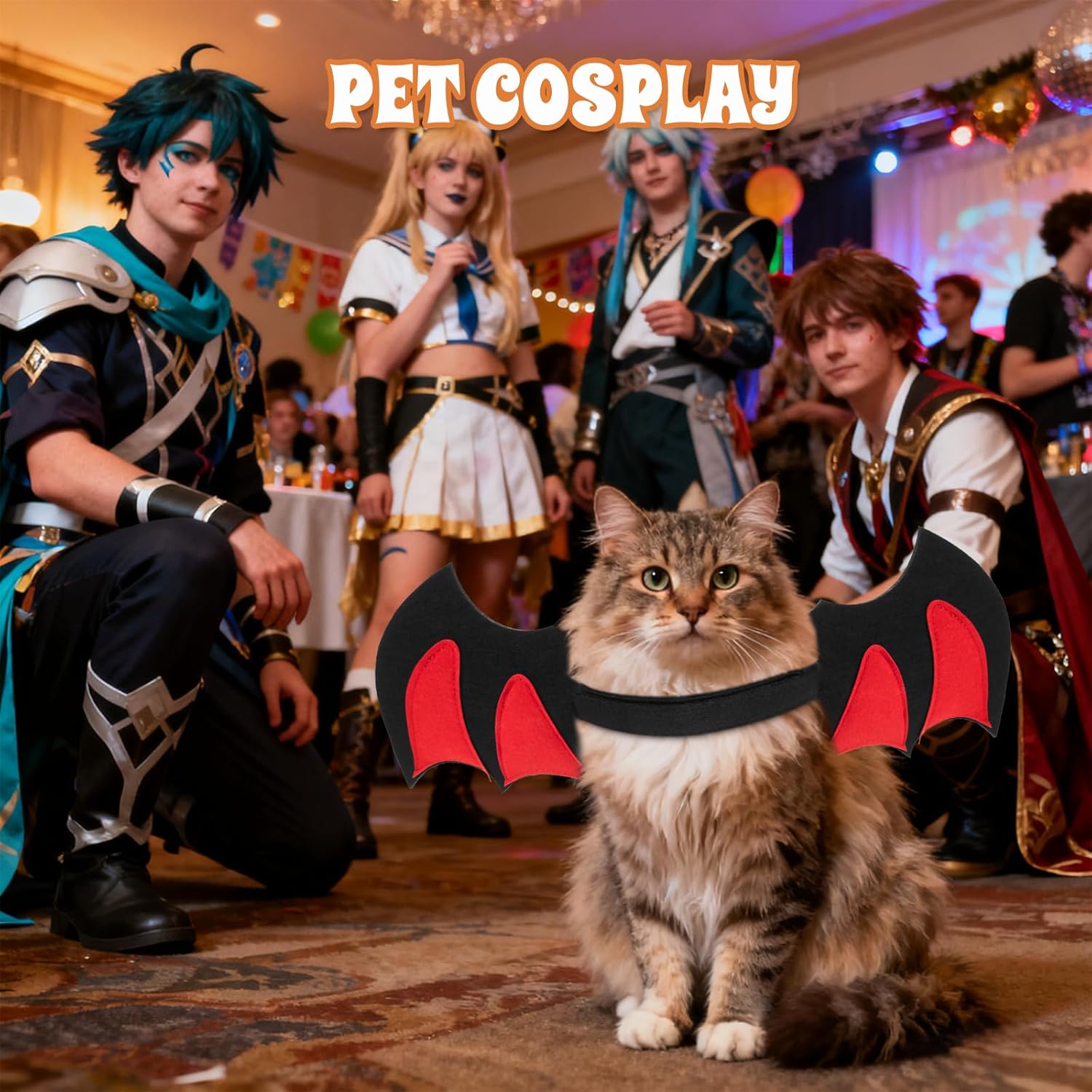 Byhoo Halloween Cat Bat Wings Costume-Sturdy Shape Without Collapsing, Essential for Halloween, Fits Kitten，Adult Cat & Small Dog