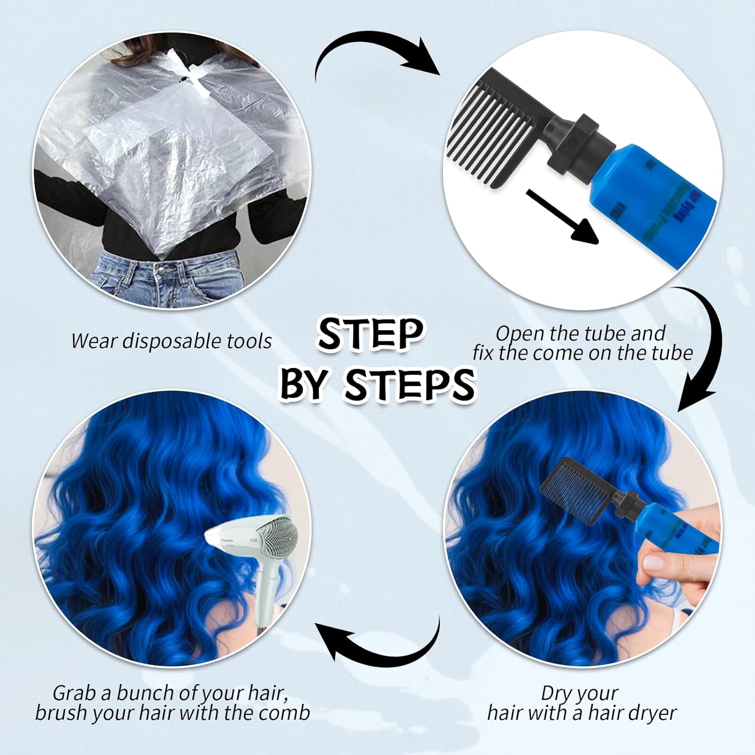 Byhoo Blue Temporary Hair Dye for Kids, Cream Formula, 6 Combs