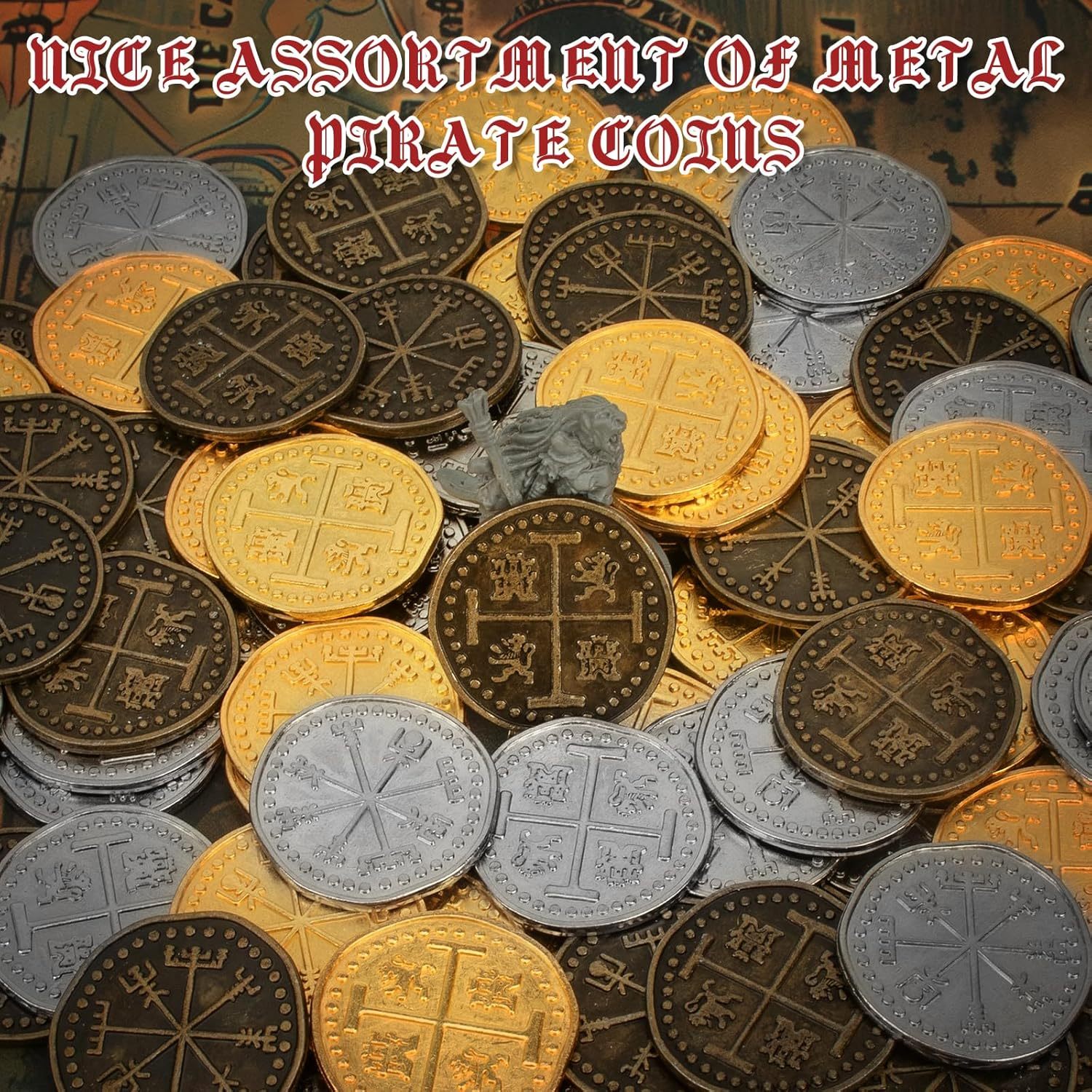 Byhoo Metal Pirate Token Coins Set, Realistic Treasure Spanish Currency Coins for Pirate Treasure Chest Treasure Hunt Cosplay Toy Board Game