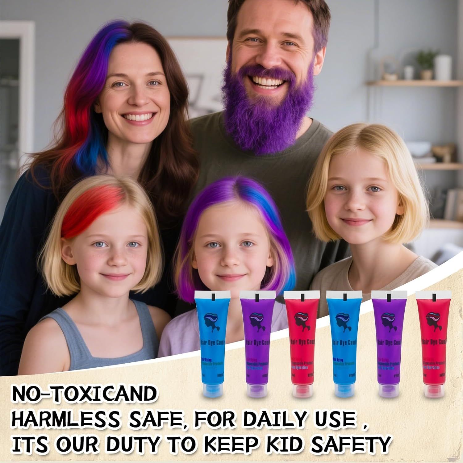 Byhoo 6PCS Blue Red Purple Temporary Hair Color for Dark Hair Dye