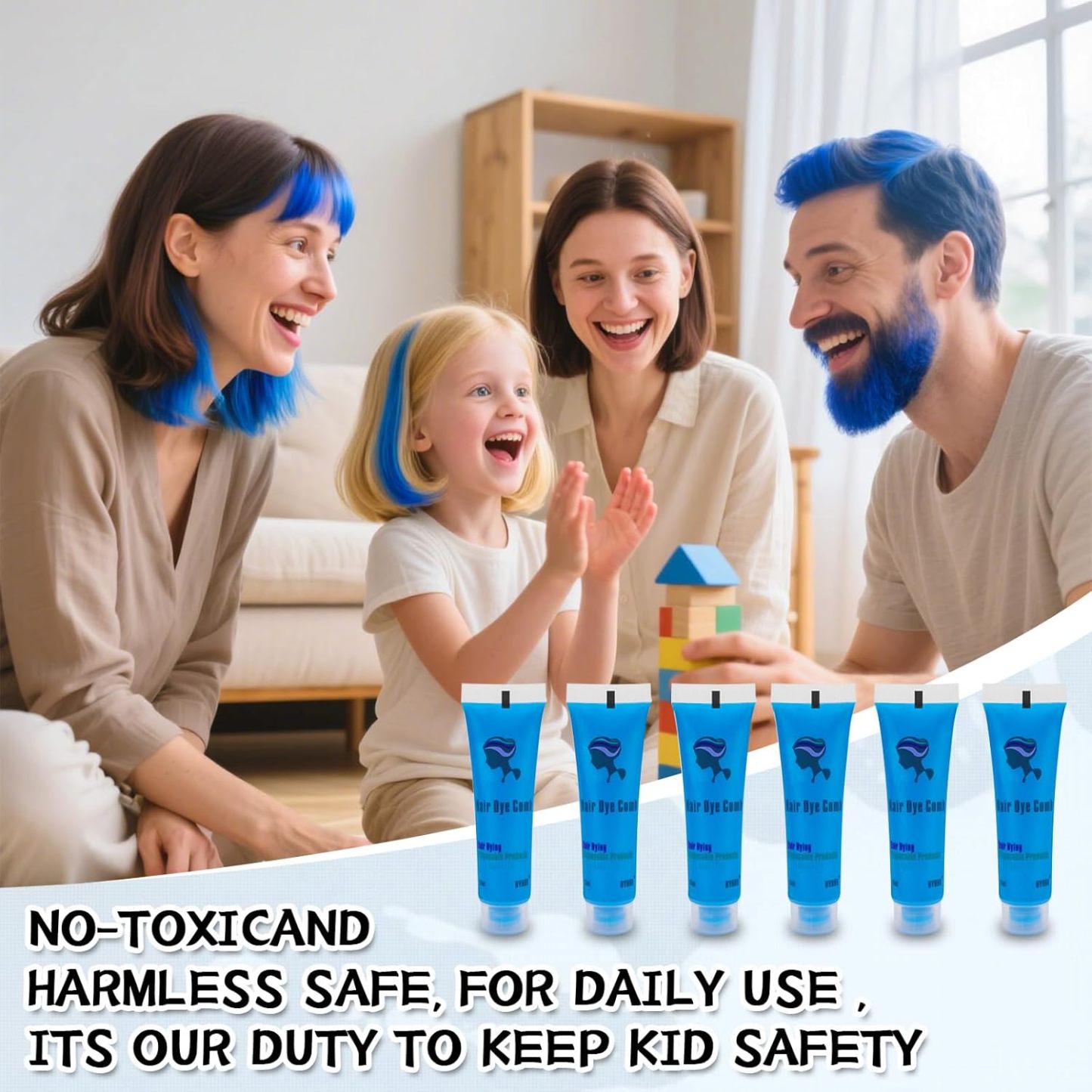 Byhoo Blue Temporary Hair Dye for Kids, Cream Formula