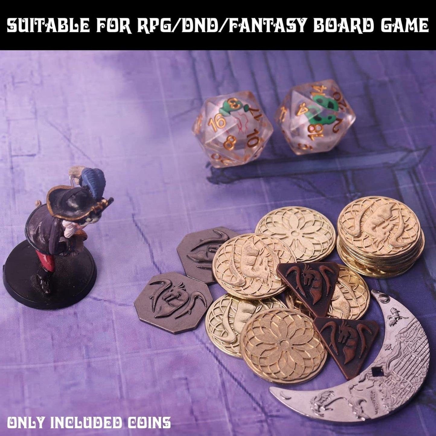 145PCS Metal DND Coins & Leather Bag, Contains