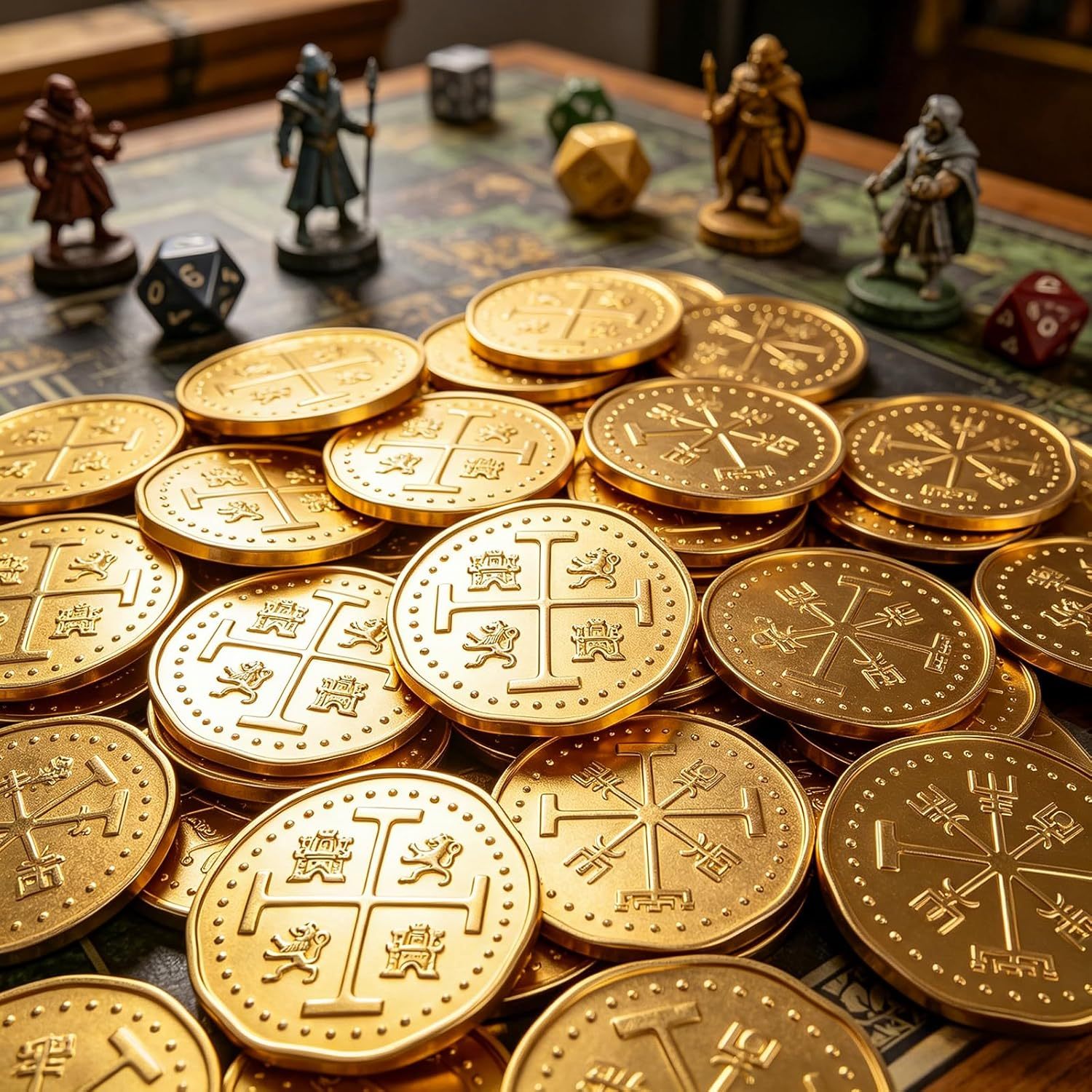 Byhoo Metal Pirate Coins, 30 Gold Treasure Coins Set, Metal Replica Spanish Doubloons, Pirate Treasure Chest Fake Coins Tokens, Realistic Money Imitation for Cosplay Toys Board Games