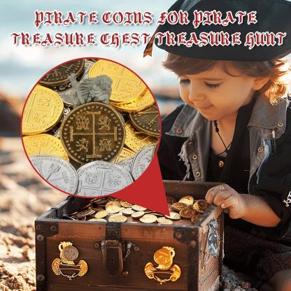Byhoo Metal Pirate Token Coins Set, Realistic Treasure Spanish Currency Coins for Pirate Treasure Chest Treasure Hunt Cosplay Toy Board Game