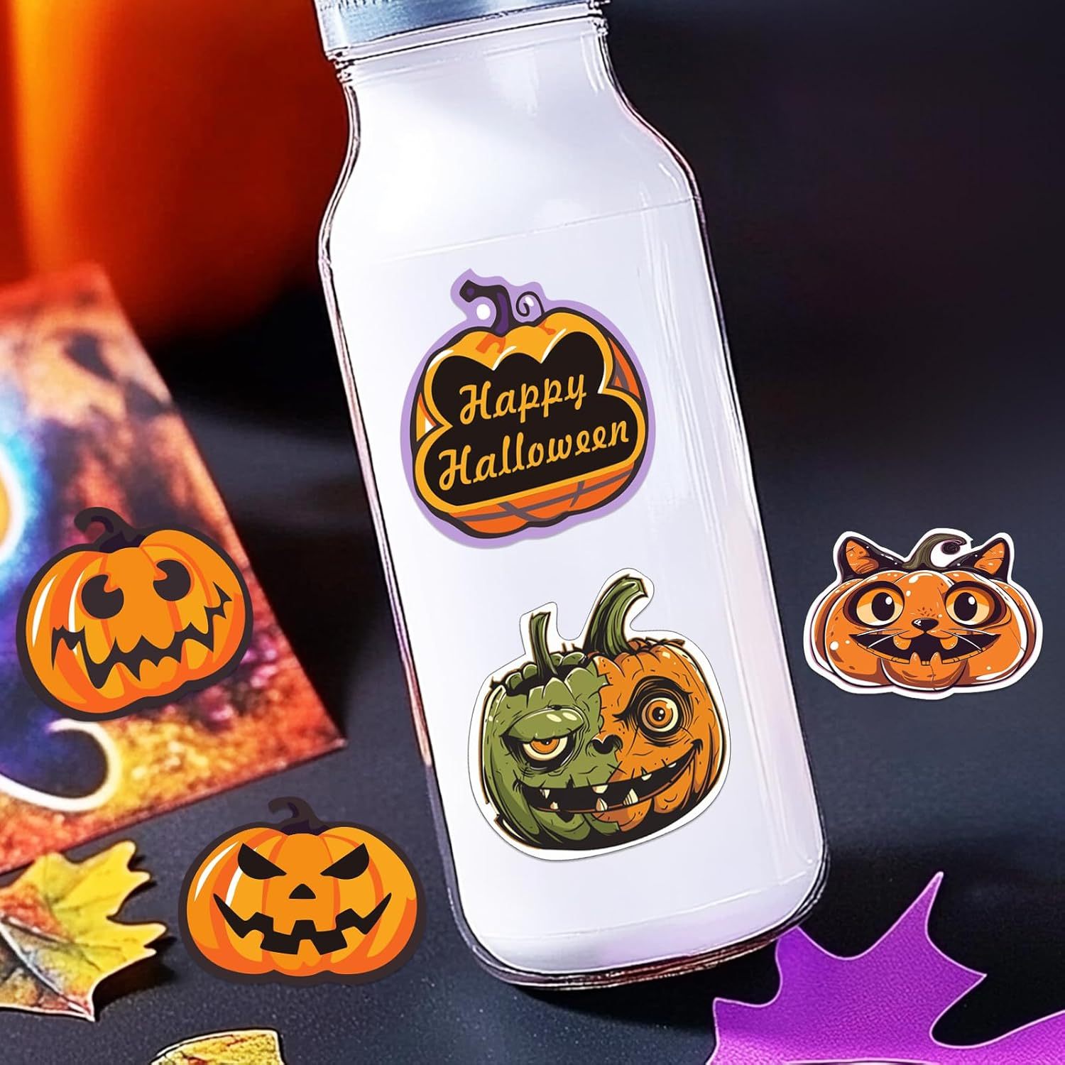 Halloween Stickers for Kids, 1000 Pcs Byhoo Halloween Pumpkin Bat Spider Stickers Roll, 16 Vibrant Colors and Designs, Round Seal Label Stickers, Envelope Seals Paster for Halloween Party Decorations