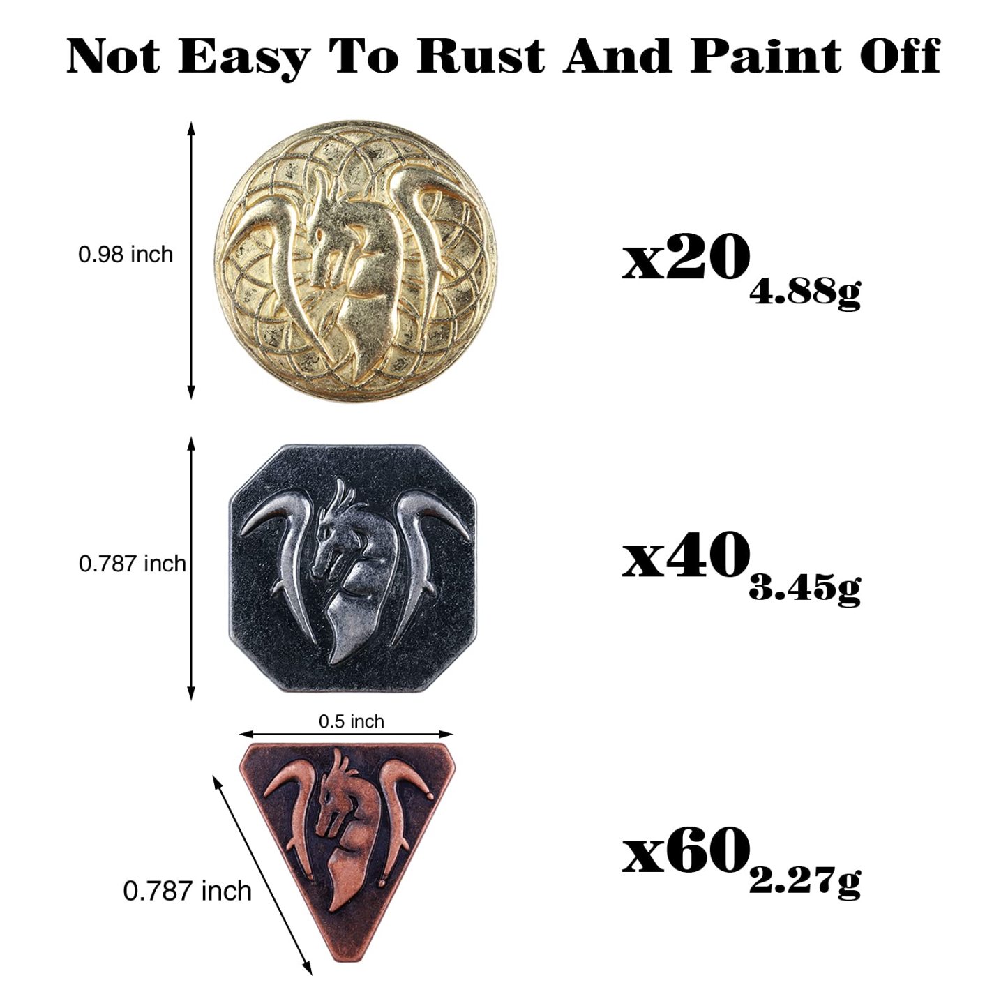 120PCS Metal Coins Gold, Silver and Copper & Dragon Luminous Eyes Leather Bag