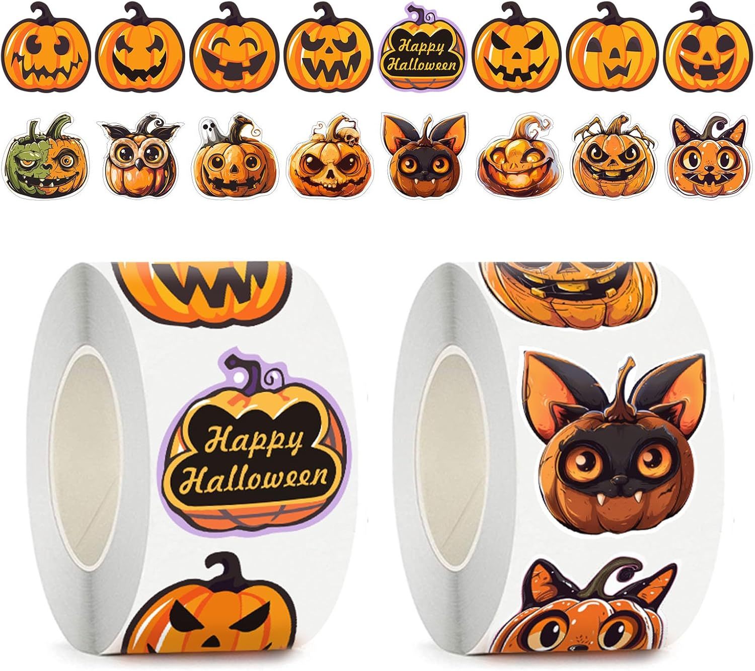 Halloween Stickers for Kids, 1000 Pcs Byhoo Halloween Pumpkin Bat Spider Stickers Roll, 16 Vibrant Colors and Designs, Round Seal Label Stickers, Envelope Seals Paster for Halloween Party Decorations