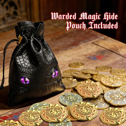 Byhoo Coins, Dragon Claw DND Metal Gold Coins with Mystical Green Eye Pouch, 3D Dragon Claw Clutching Magic Ball Enamel Tokens, Heavy 12g Zinc Alloy Decision Coin for RPG