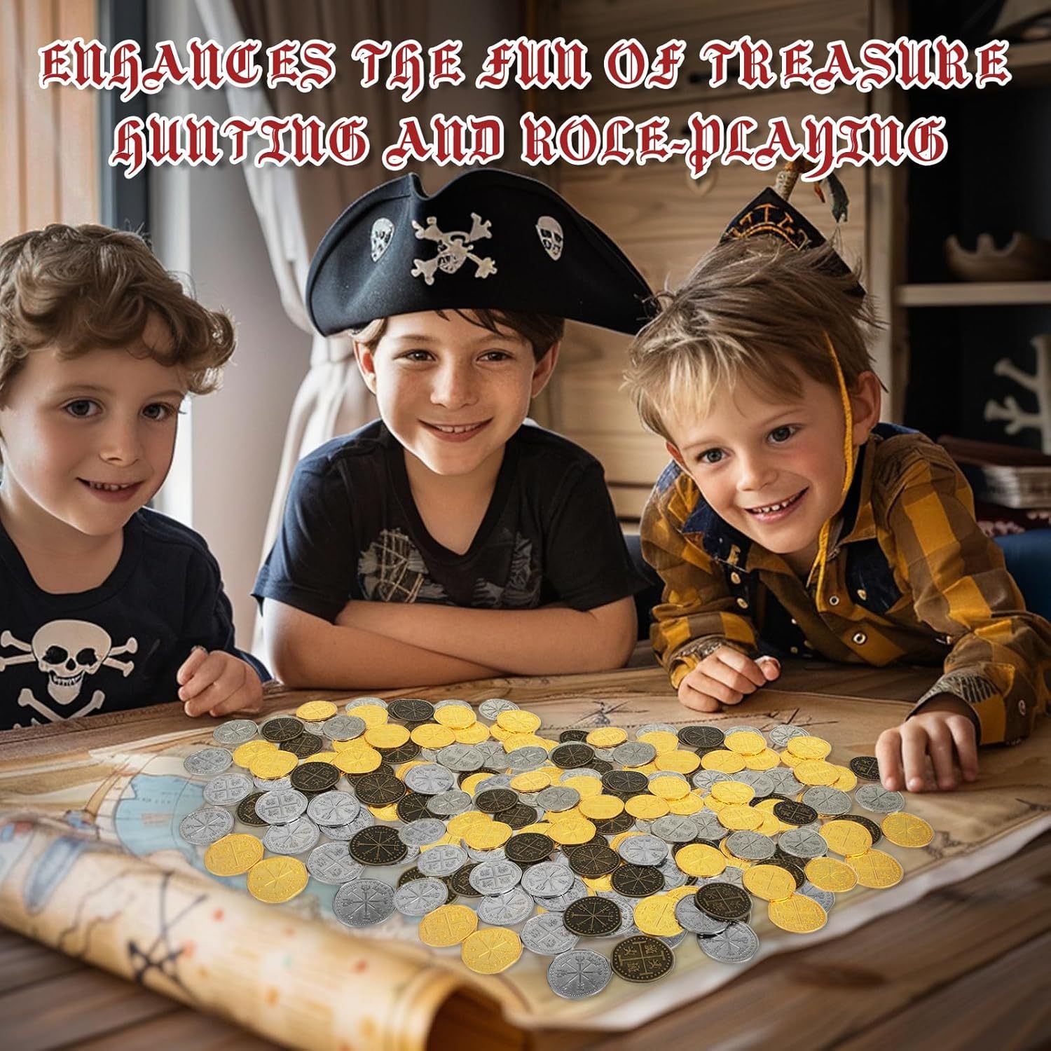 Byhoo Metal Pirate Token Coins Set, Realistic Treasure Spanish Currency Coins for Pirate Treasure Chest Treasure Hunt Cosplay Toy Board Game