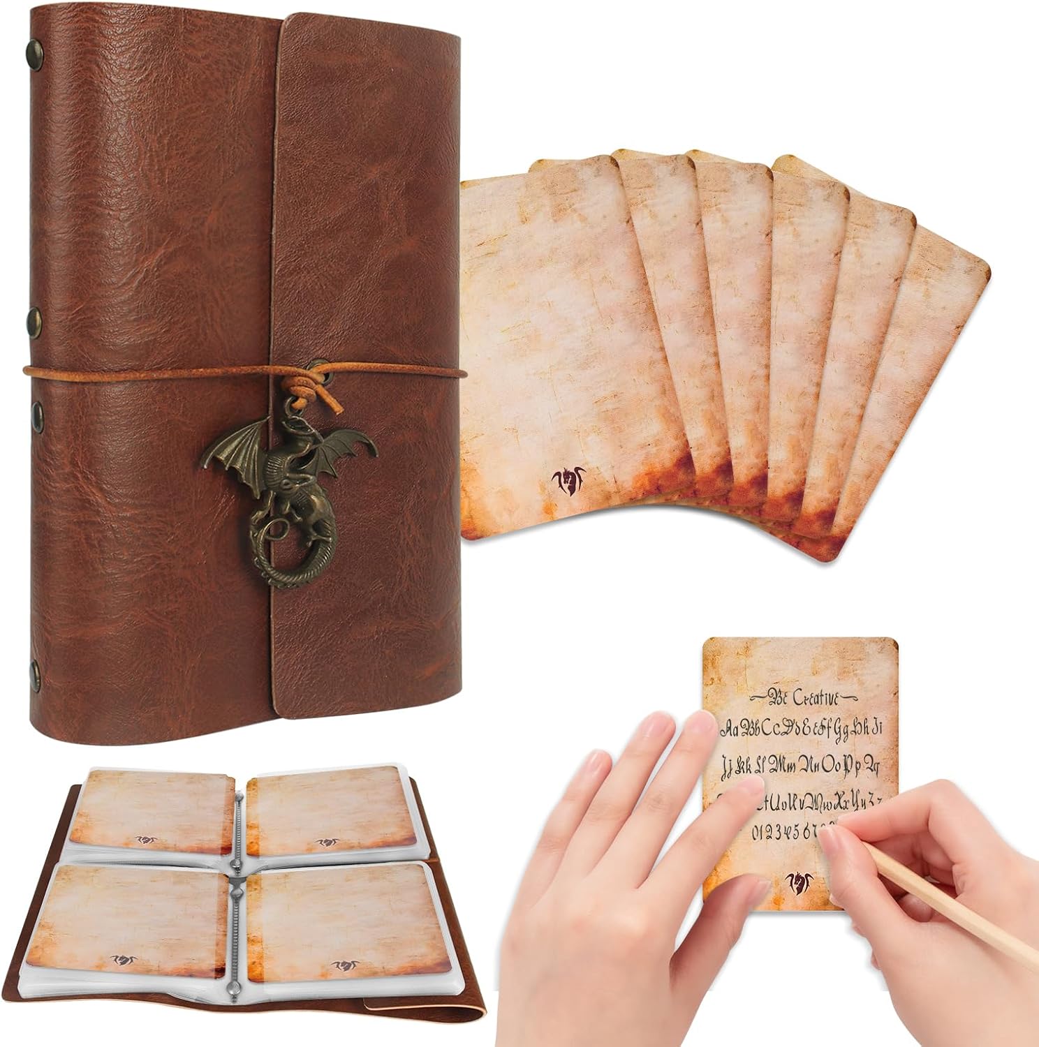 Byhoo Spellbook Cards Holder DND RPG Pocket Spell Book & Reference Card Holder, Tome of Recollection TTRPG Gaming Accessories for Dungeons and Dragons Beginner Master (60 Poker-Size Player Cards Included)